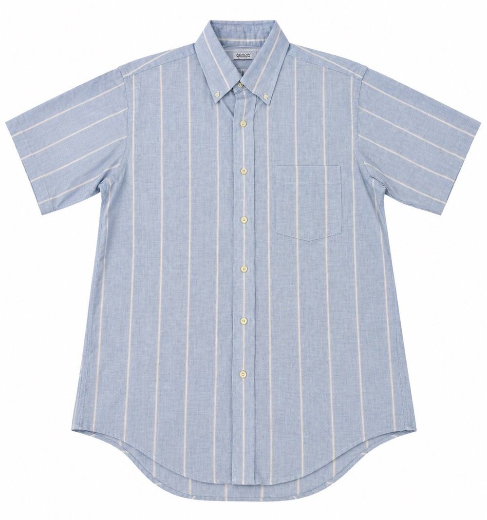 Vintage Arrow Dover Men’s Medium Blue Stripe Short Sleeve Button Down Shirt USA